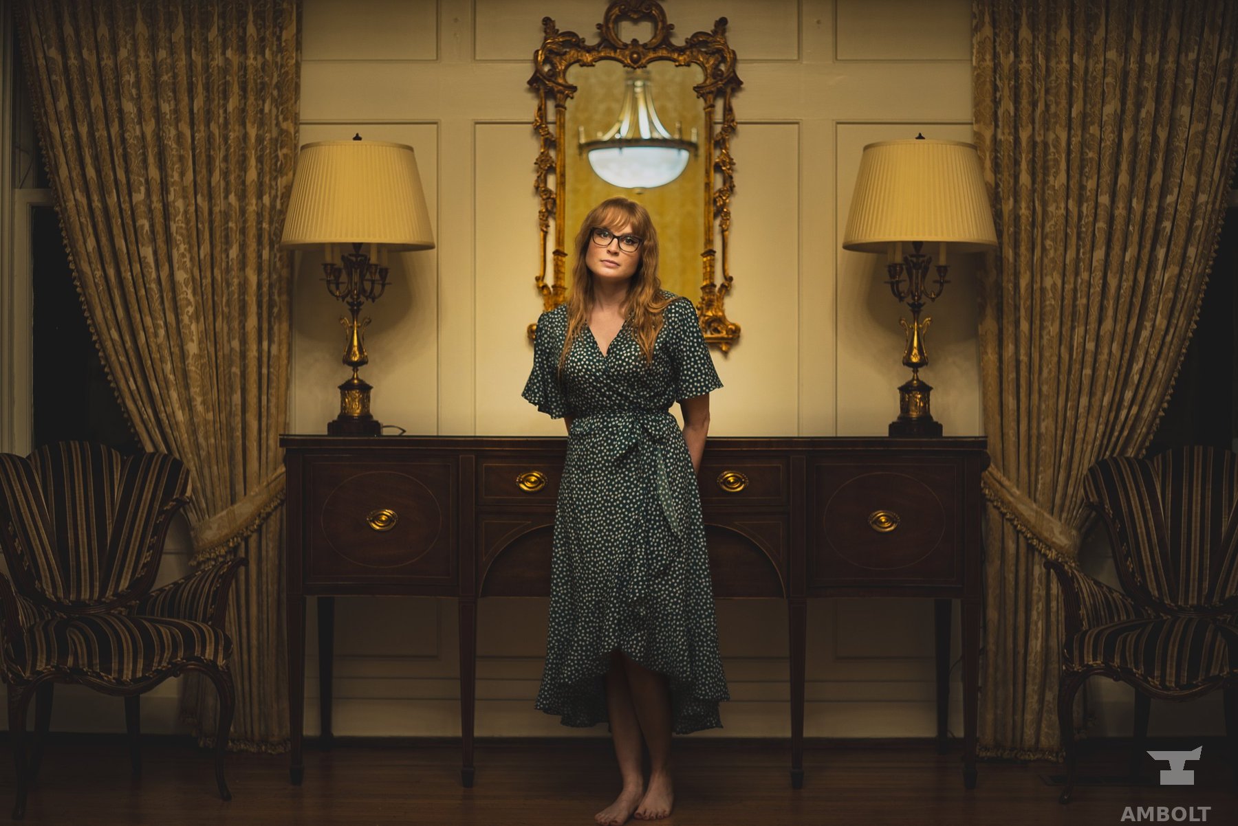Environmental portrait in a hotel lounge